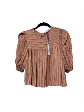 Self Contrast Julia Babydoll striped 3/4 Puff Sleeve Top Nwt